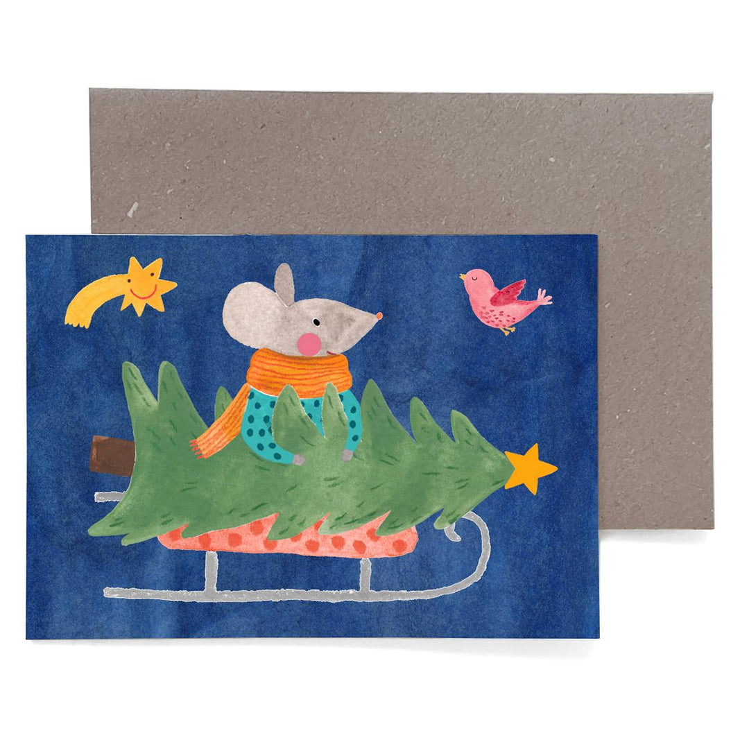 Weihnachtskarte *Maus mit Weihnachtsbaum*