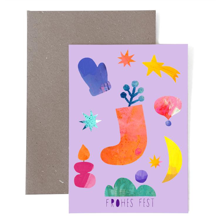 Weihnachtskarte *Frohes Fest* (Klappkarte, lila)