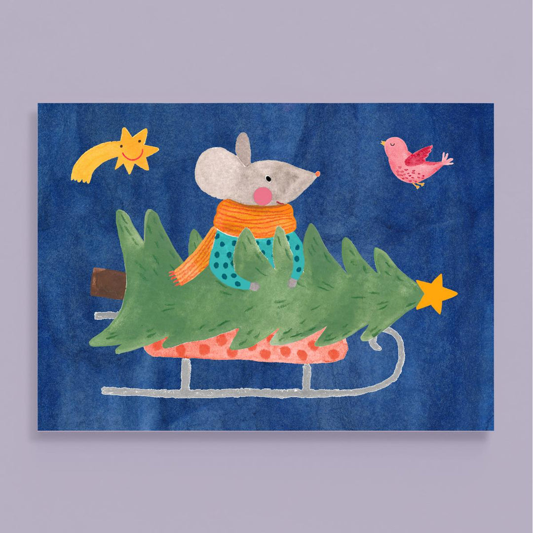 Weihnachtskarte *Maus mit Weihnachtsbaum*