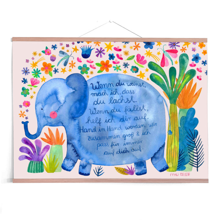 Print A4 *Geschwisterliebe* (Elefant mit Blumen)