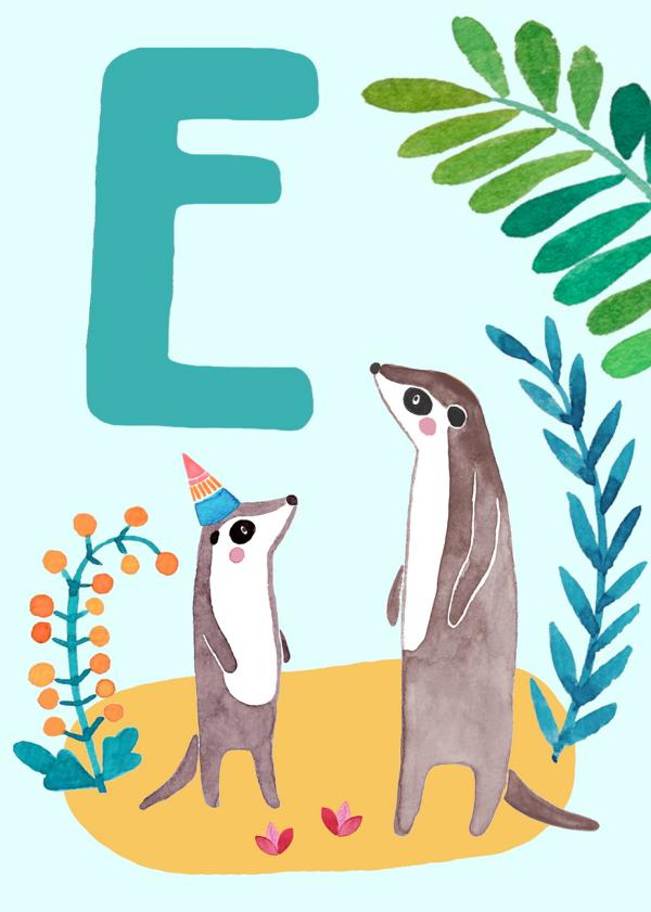 ABC Karte "E wie Erdmännchen (Tier ABC)