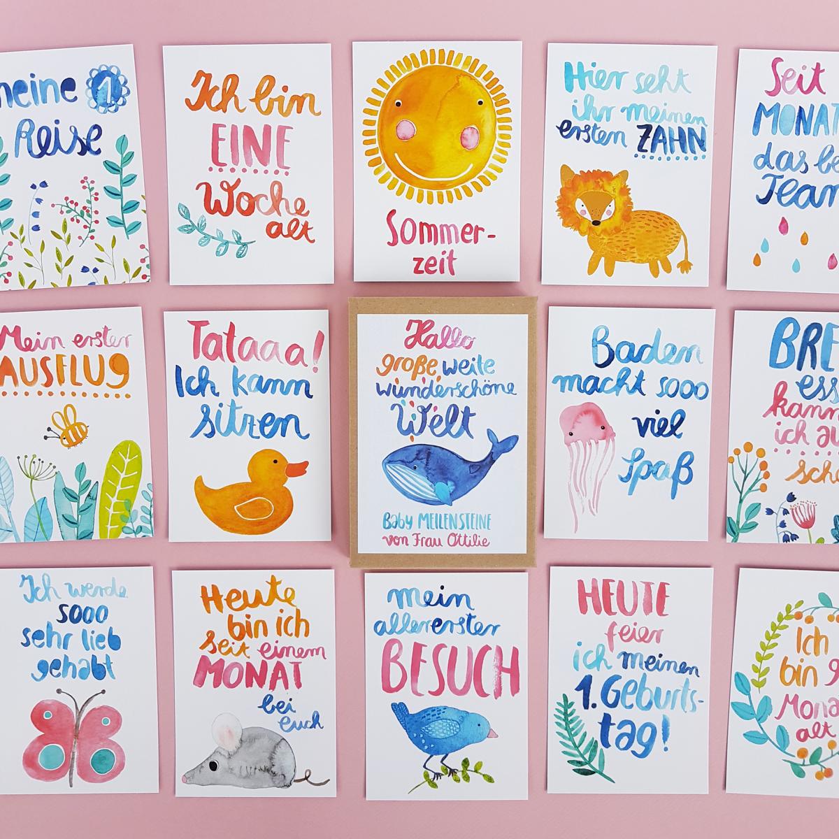 Baby Meilensteinkarten "Hallo Welt" fürs erste Jahr
