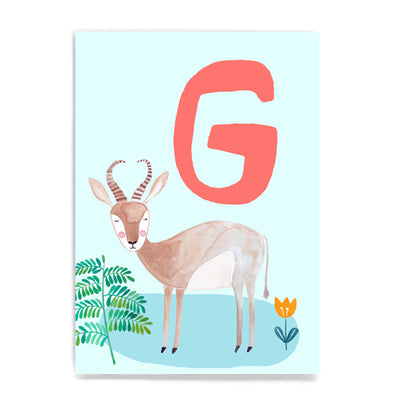 ABC Karte "G wie Gazelle“ (Tier ABC)