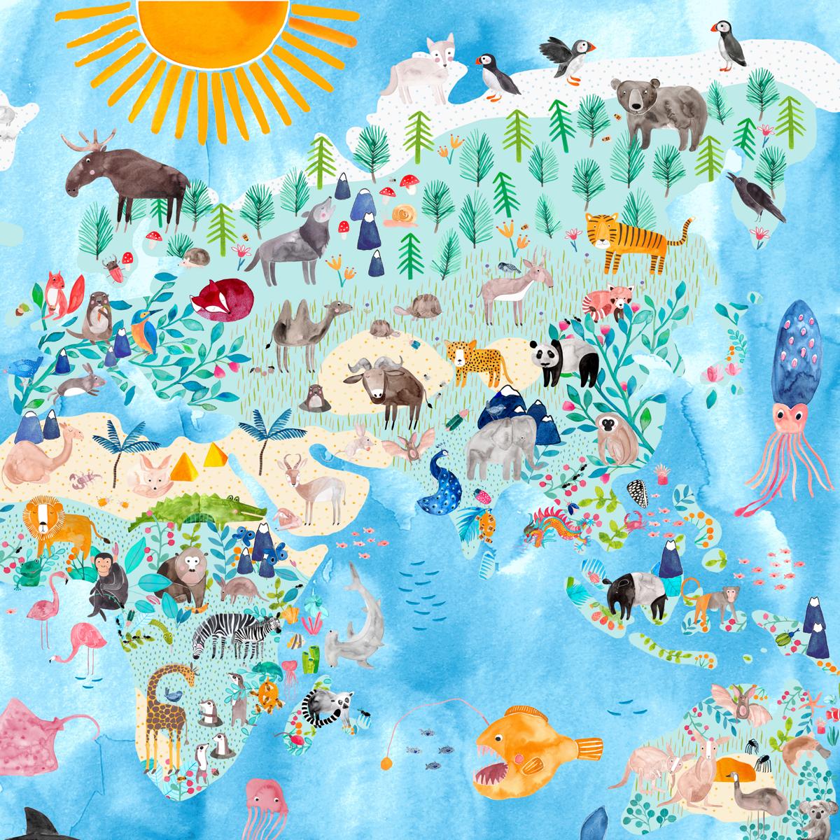 Große Weltkarte der Tiere
